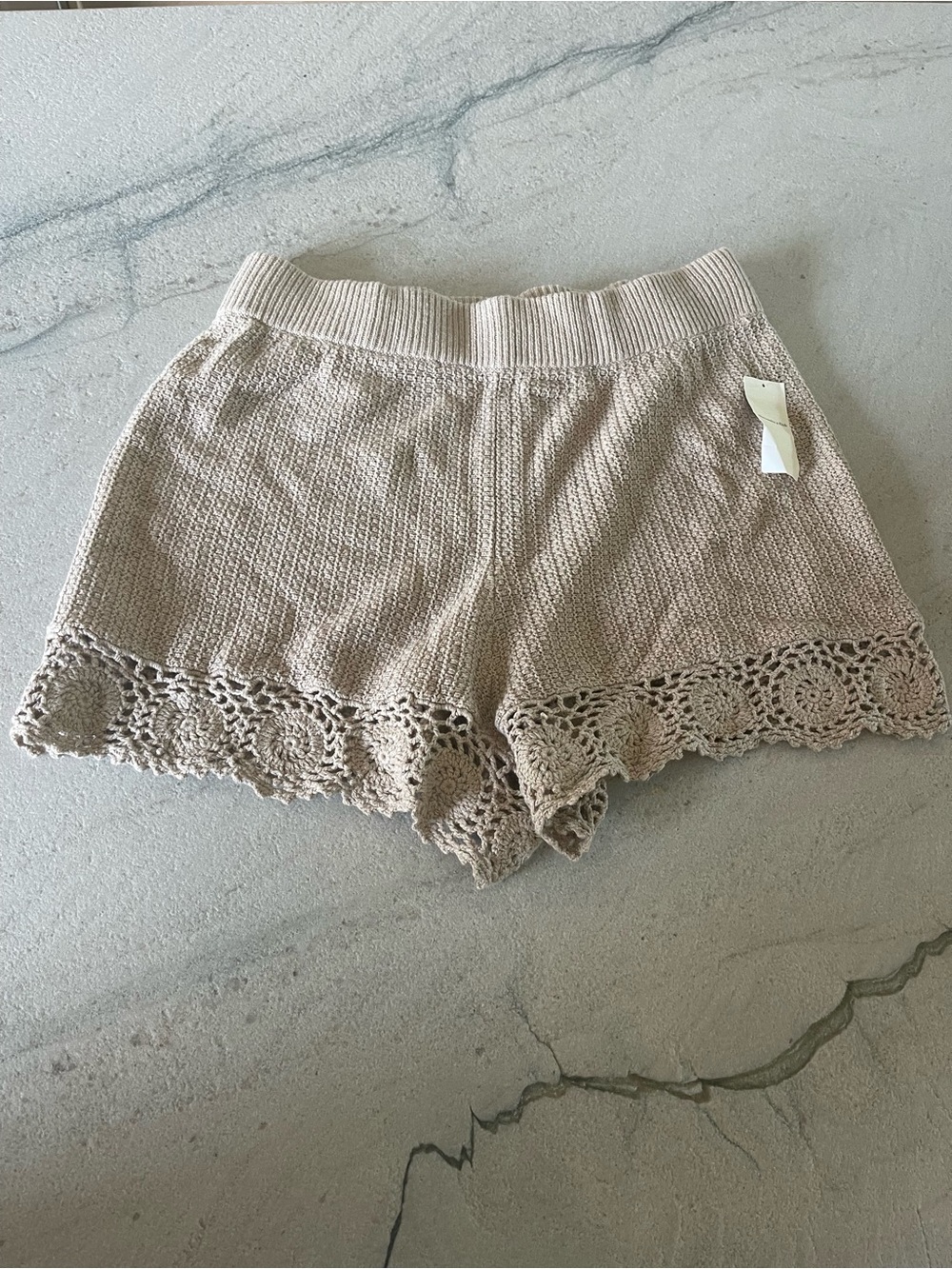 Abercrombie & Fitch Crochet-Trim Knit High-Waist Shorts - Beige